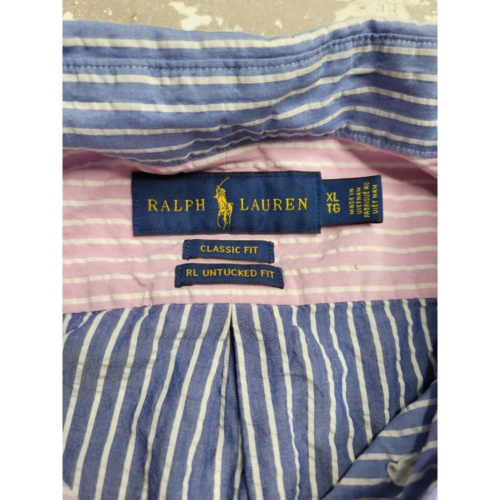 Polo Ralph Lauren Men's Classic Fit Untucked Fit Seersucker Button Down‎ XL